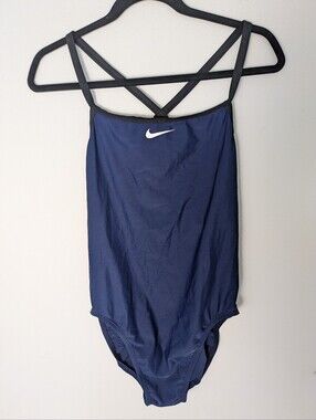 Nike Womens Navy Blue One-Piece Swimsuit M Racerback Athletic Fit Strength New
